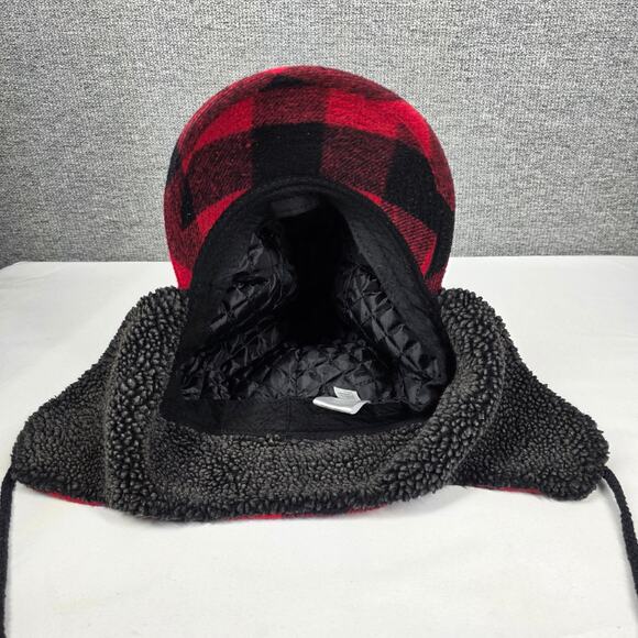 MOSS-MARKET BUFFALO PLAID TRAPPER HAT RED & BLACK – FLEECE EAR FLAPS, SIZE L/XL - Picture 6 of 8